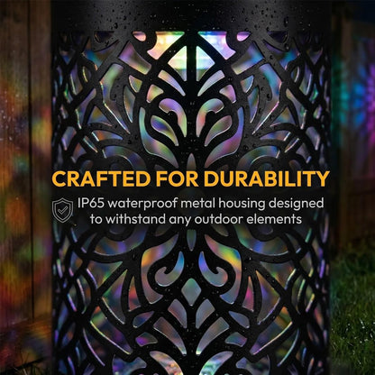 Seven-Color Changing Solar Mandala Projection Wall Light Decorative Solar Mandala Lights Outdoor Waterproof Metal Fence Lights for Yard Garden Post Patio Backyard Decor