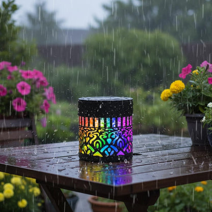 Seven-Color Changing Solar Mandala Projection Wall Light Decorative Solar Mandala Lights Outdoor Waterproof Metal Fence Lights for Yard Garden Post Patio Backyard Decor